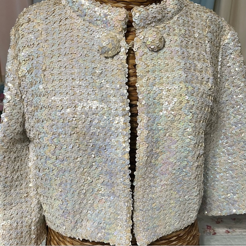 Vintage Sequin Embellished Women's Crop Jacket